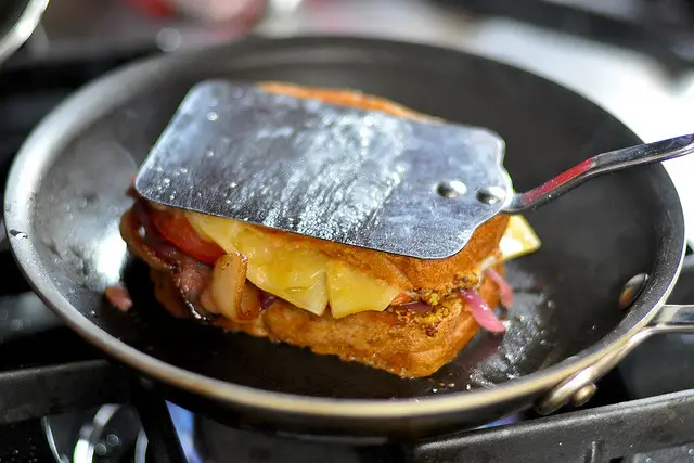 grilled cheese in frying pan